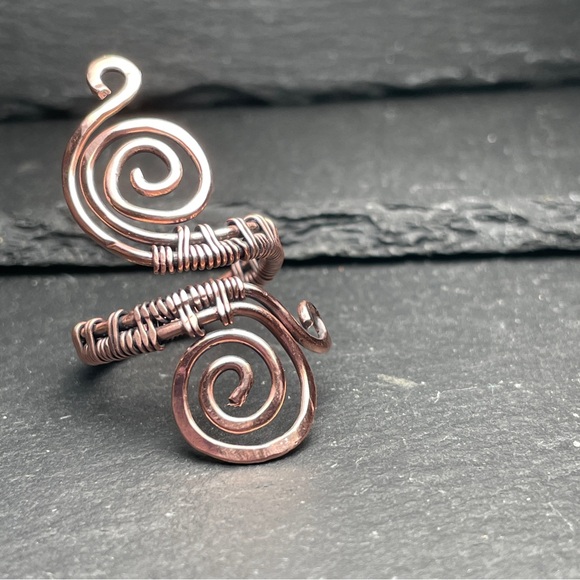 Boho Spiral Adjustable Copper Wire Wrapped Artisan Ring - Picture 2 of 6